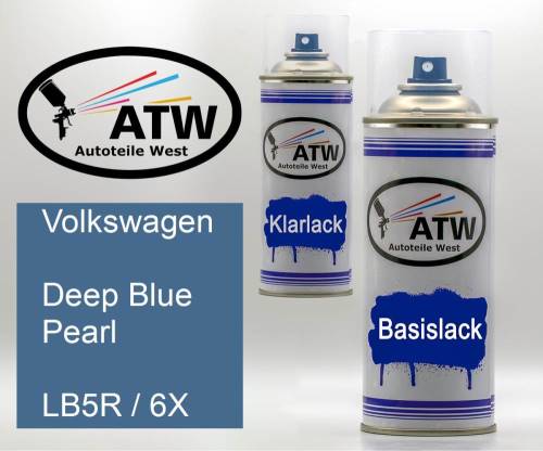 Volkswagen, Deep Blue Pearl, LB5R / 6X: 400ml Sprühdose + 400ml Klarlack - Set, von ATW Autoteile West.